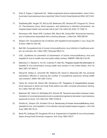 Page 70: Sohn S, Eagan J, Sepkowitz KA. Safety-engineered device implementation: does it introduce…