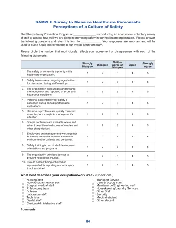 Page 90: SAMPLE Survey to Measure Healthcare Personnel’s Perceptions of a Culture of Safety