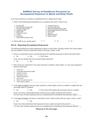 Page 95: Sample Survey of Healthcare Personnel on Occupational Exposure to Blood and Body Fluids