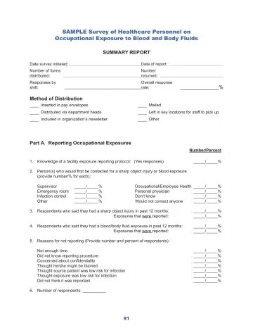 Page 97: Sample Survey of Healthcare Personnel on Occupational Exposure to Blood and Body Fluids