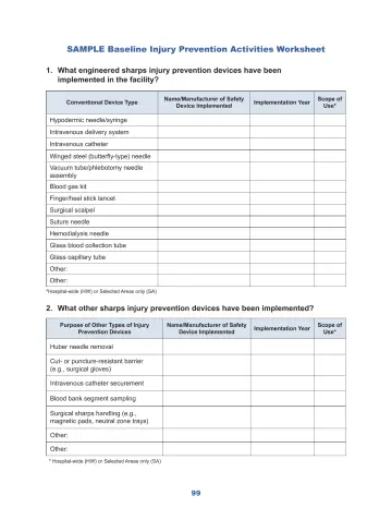 Page 105: Sample Baseline Injury Prevention Activities Worksheet