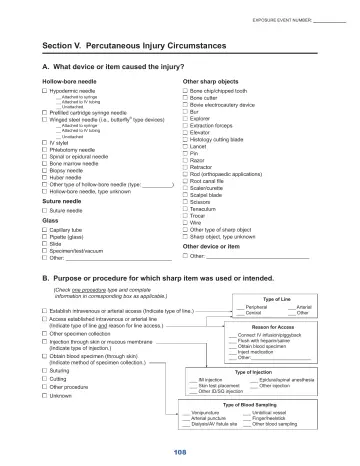 Page 114: Section V. Percutaneous Injury Circumstances