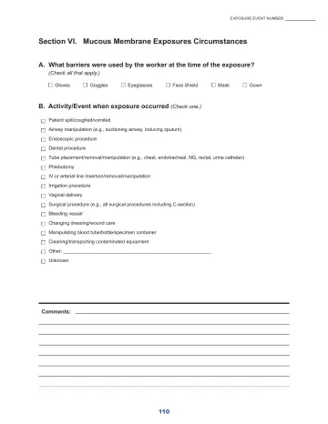 Page 116: Section VI. Mucous Membrane Exposures Circumstances