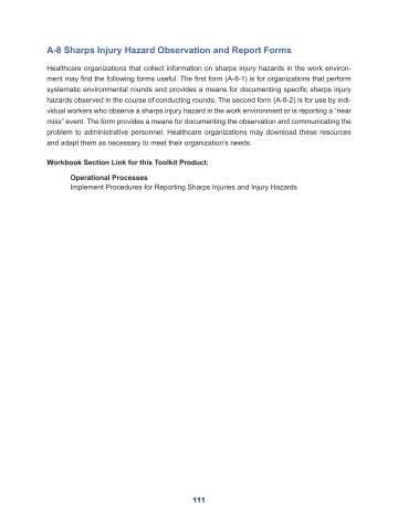 Page 117: A-8 Sharps Injury Hazard Observation and Report Forms