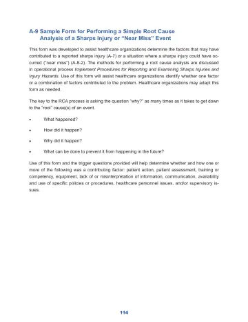 Page 120: A-9 Sample Form for Performing a Simple Root Cause Analysis of a Sharps Injury or “Near…