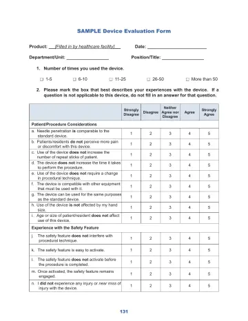 Page 137: Sample Device Evaluation Form