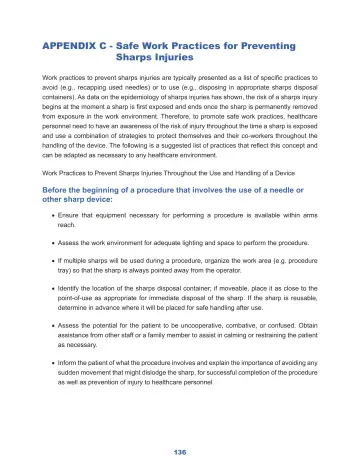 Page 142: APPENDIX C - Safe Work Practices for Preventing Sharps Injuries