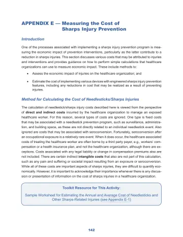 Page 148: APPENDIX E — Measuring the Cost of Sharps Injury Prevention