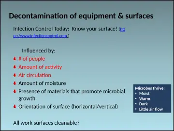 Slide 31: Decontamination of equipment & surfaces