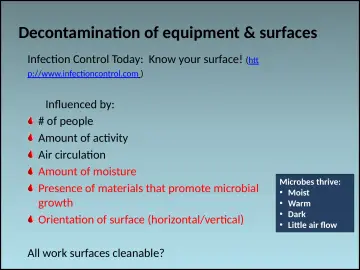 Slide 32: Decontamination of equipment & surfaces