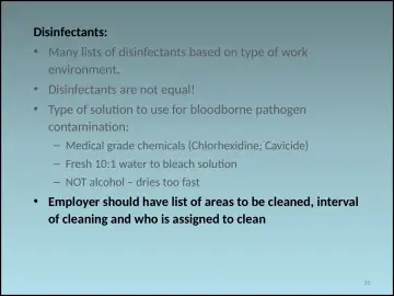 Slide 36: Disinfectants:
