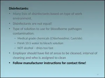 Slide 37: Disinfectants: