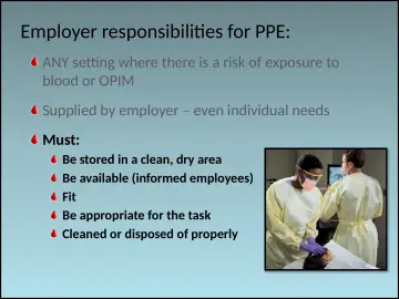 Slide 64: Employer responsibilities for PPE: