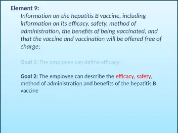 Slide 64: Information on the hepatitis B vaccine, including information on its efficacy, safety…
