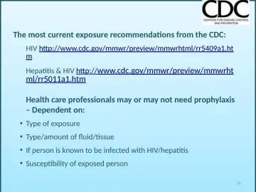 Slide 78: The most current exposure recommendations from the CDC: