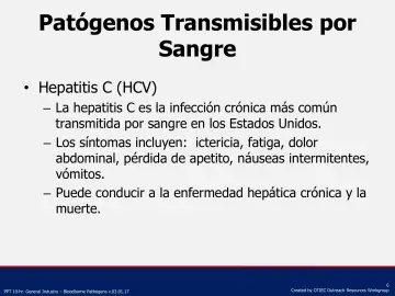Slide 6: Patógenos Transmisibles por Sangre
