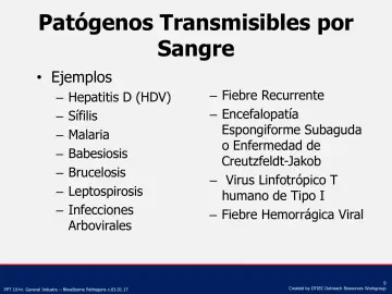 Slide 9: Patógenos Transmisibles por Sangre