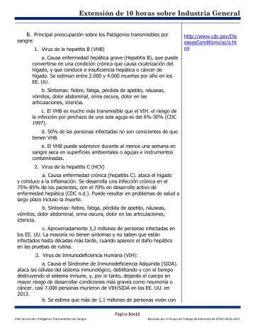 Page 3: B. Principal preocupación sobre los Patógenos transmisibles por sangre: