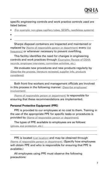 Page 9: specific engineering controls and work practice controls used are listed below: