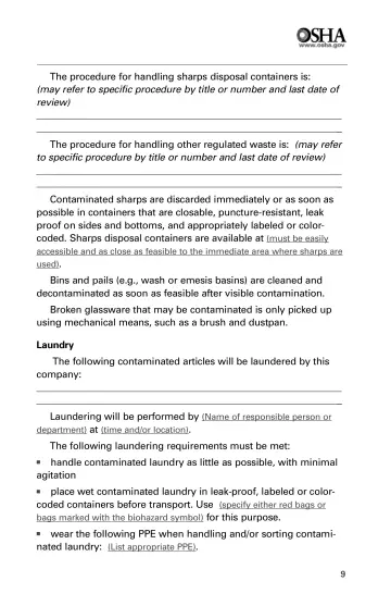 Page 11: The procedure for handling sharps disposal containers is: