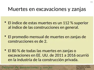 Slide 15: Muertes en excavaciones y zanjas