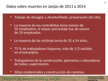 Slide 17: Datos sobre muertes en zanjas de 2011 a 2014