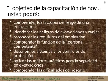 Slide 19: El objetivo de la capacitación de hoy... usted podrá: