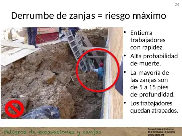 Slide 24: Derrumbe de zanjas = riesgo máximo