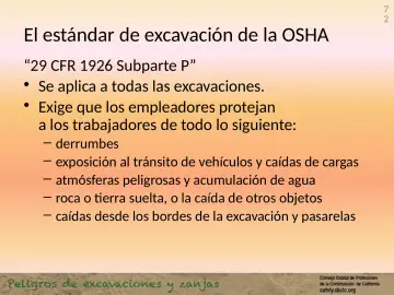 Slide 72: El estándar de excavación de la OSHA