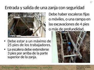 Slide 97: Entrada y salida de una zanja con seguridad
