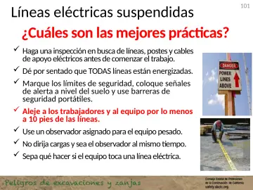 Slide 101: Líneas eléctricas suspendidas ¿Cuáles son las mejores prácticas?