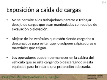 Slide 104: Exposición a caída de cargas