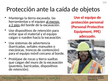 Slide 105: Protección ante la caída de objetos