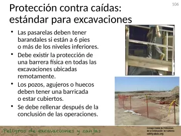 Slide 106: Protección contra caídas: estándar para excavaciones