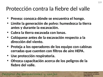 Slide 109: Protección contra la fiebre del valle
