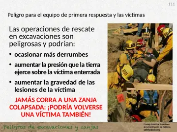 Slide 111: Peligro para el equipo de primera respuesta y las víctimas