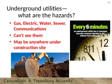 Slide 49: Underground utilities— what are the hazards?