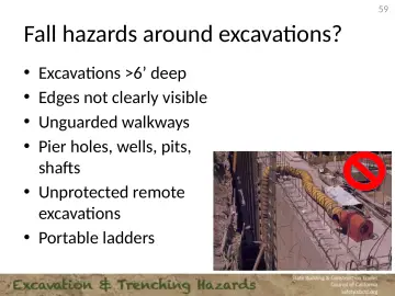 Slide 59: Fall hazards around excavations?