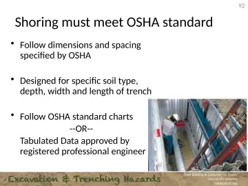Slide 92: Shoring must meet OSHA standard
