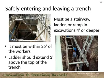 Slide 97: Safely entering and leaving a trench