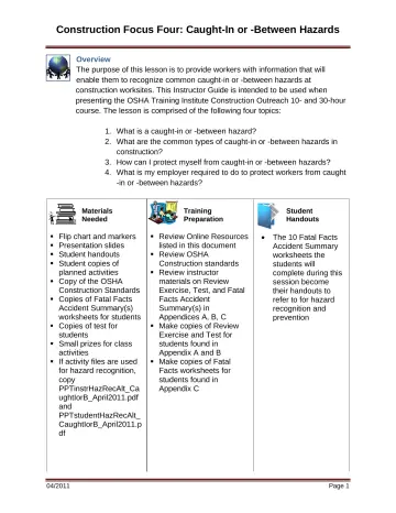Page 7: Construction Focus Four: Caught-In or -Between Hazards