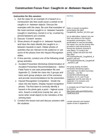 Page 8: Construction Focus Four: Caught-In or -Between Hazards