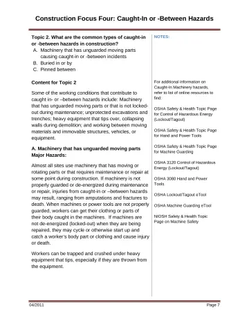 Page 13: Construction Focus Four: Caught-In or -Between Hazards