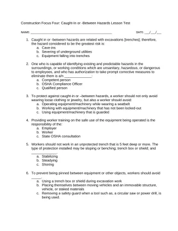 Page 31: Construction Focus Four: Caught-In or -Between Hazards Lesson Test
