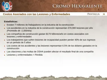 Slide 11: Costos Asociados con las Lesiones y Enfermedades