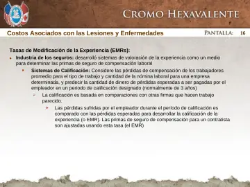 Slide 16: Costos Asociados con las Lesiones y Enfermedades