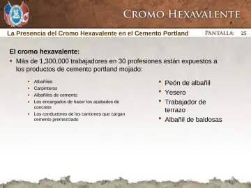 Slide 25: La Presencia del Cromo Hexavalente en el Cemento Portland