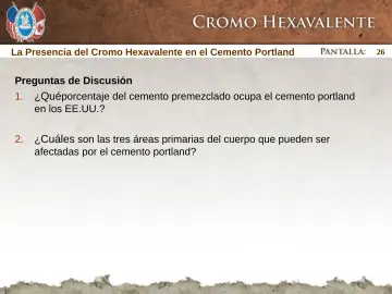 Slide 26: La Presencia del Cromo Hexavalente en el Cemento Portland