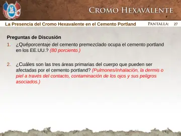 Slide 27: La Presencia del Cromo Hexavalente en el Cemento Portland