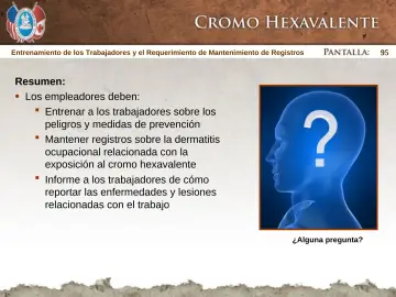 Slide 95: Entrenamiento de los Trabajadores y el Requerimiento de Mantenimiento de Registros